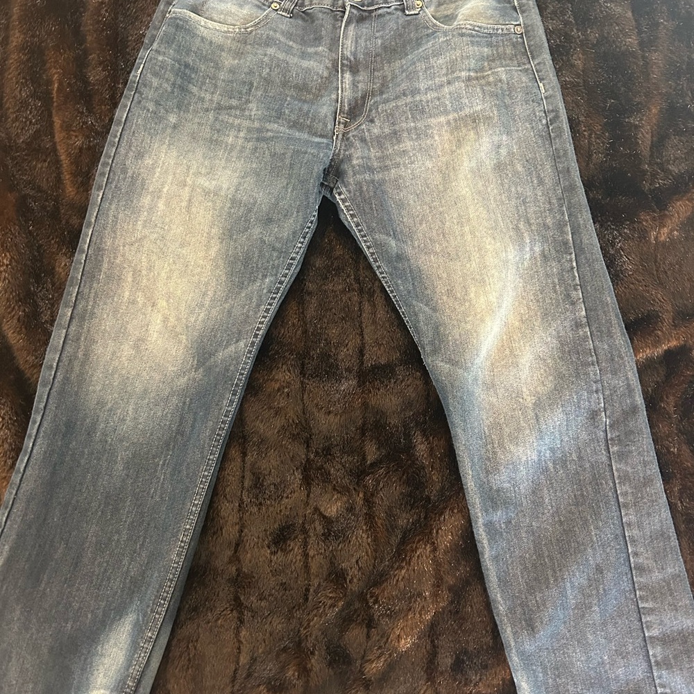 PD&C Men’s Straight Leg Jeans 34x30 Faded Blue Wash Distressed Denim
